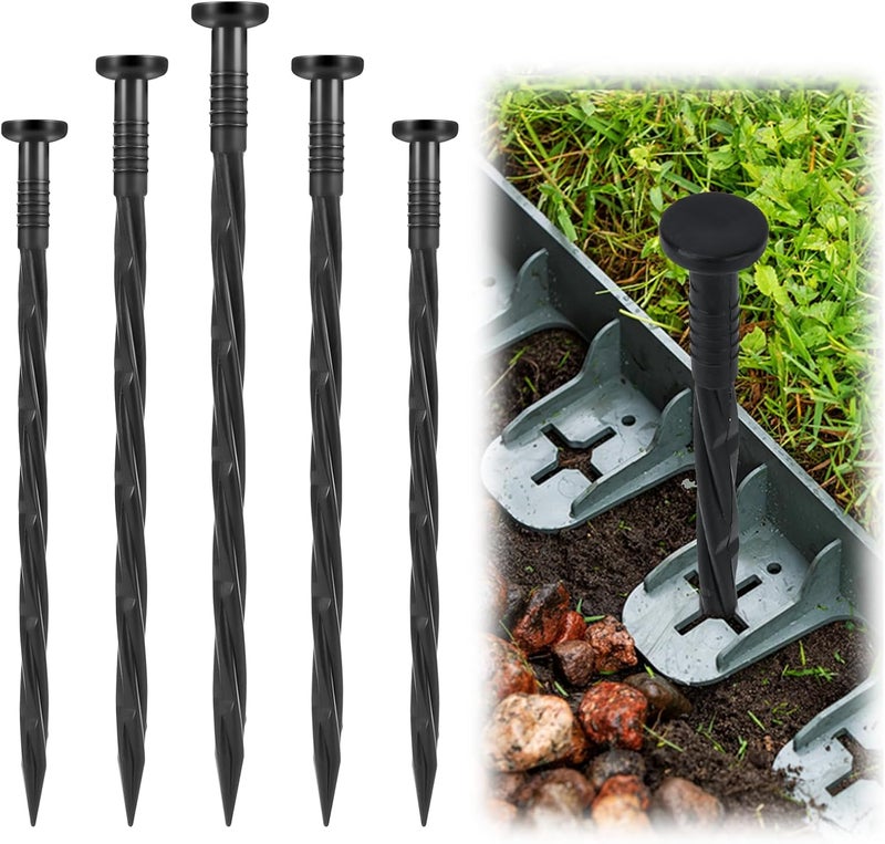 Garaook Landscape Edging Stakes, 170 Pcs 8" Plastic Garden Spikes, Spiral Nylon Anchoring Spikes for Paver Edging, Weed Barriers, Artificial Turf, Tent, Grass Pathway and More, Black - Image 1